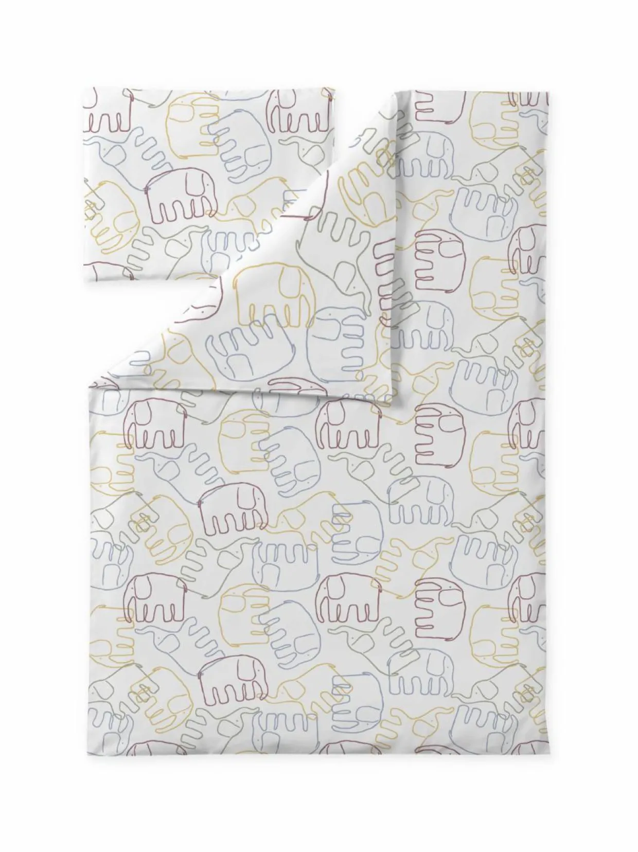 Elefantti Villi -vauvan pussilakanasetti 85 x 125 + 40 x 60 cm