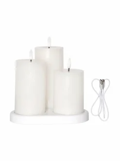 Flamme Charge LED -pöytäkynttiläsetti 10 cm + 12,5 cm + 15 cm