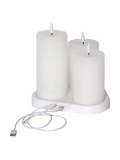 Flamme Charge LED -pöytäkynttiläsetti 10 cm + 12,5 cm + 15 cm