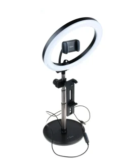 LED-rengasvalo, tabletin-/puhelinteline valolla Musta