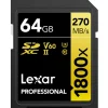Lexar Pro 64GB SDXC (1800x, 180Mb/s) UHS-II (U3 / V60 / C10) muistikortti