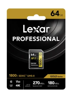 Lexar Pro 64GB SDXC (1800x, 180Mb/s) UHS-II (U3 / V60 / C10) muistikortti