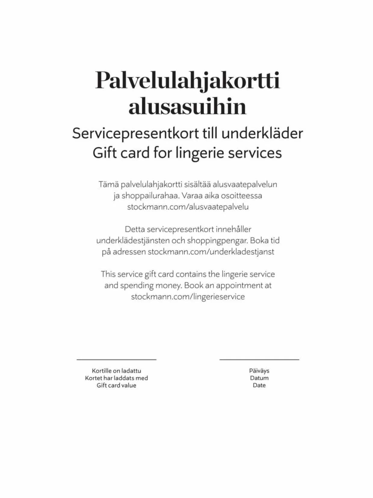 Palvelulahjakortti alusasuihin