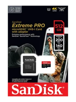 SanDisk Extreme Pro 512GB MicroSDXC (200MB/s) UHS-I (U3 / V30 / A2 / C10) muistikortti