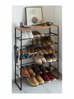 Tower-kenkähylly pähkinäviilukannella 87 x 66 x 25 cm