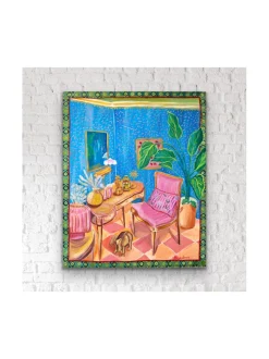 Unelmien olohuone, akryylimaalaus 100x80 cm, Pia Rydman