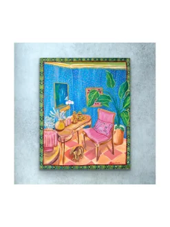 Unelmien olohuone, akryylimaalaus 100x80 cm, Pia Rydman